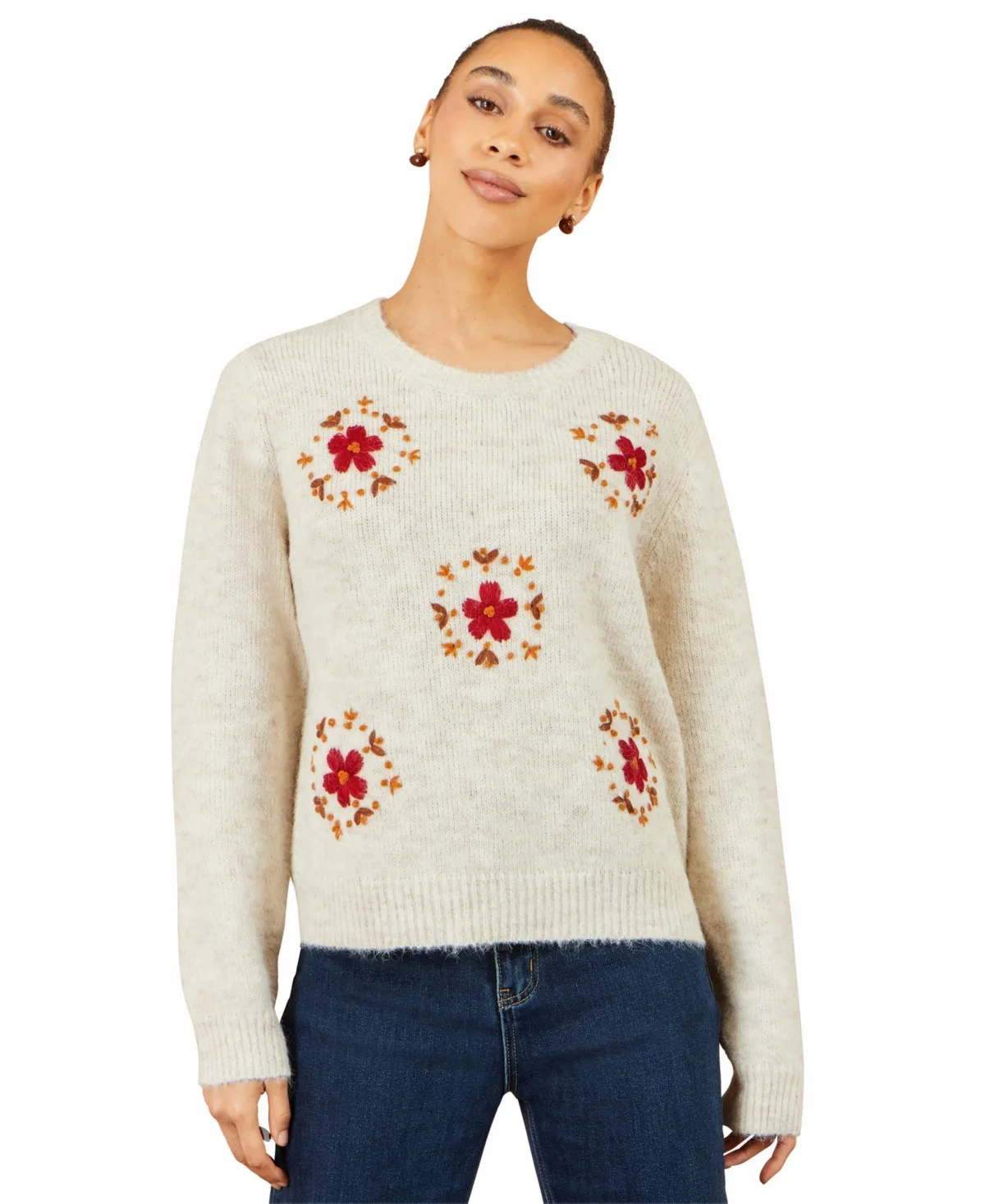 Patch Floral Embroidered Relaxed Pullover by Yumi
