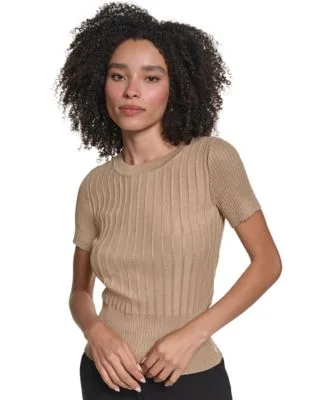 Ribbed Fitted Crewneck Pullover Sweater by Karl Lagerfeld