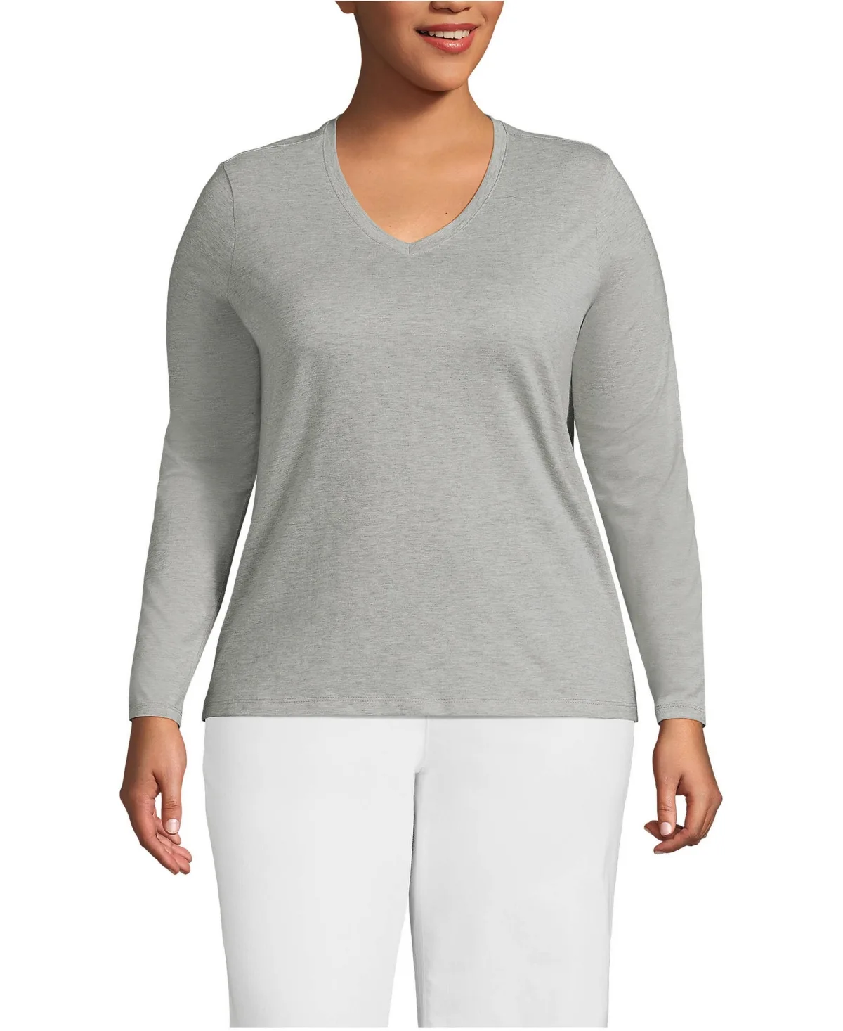 Relaxed Supima Cotton Long Sleeve V-Neck T-Shirt by Lands' End