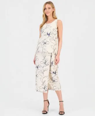 Embroidered Sleeveless Top Embroidered Faux Wrap Midi Skirt by Anne Klein