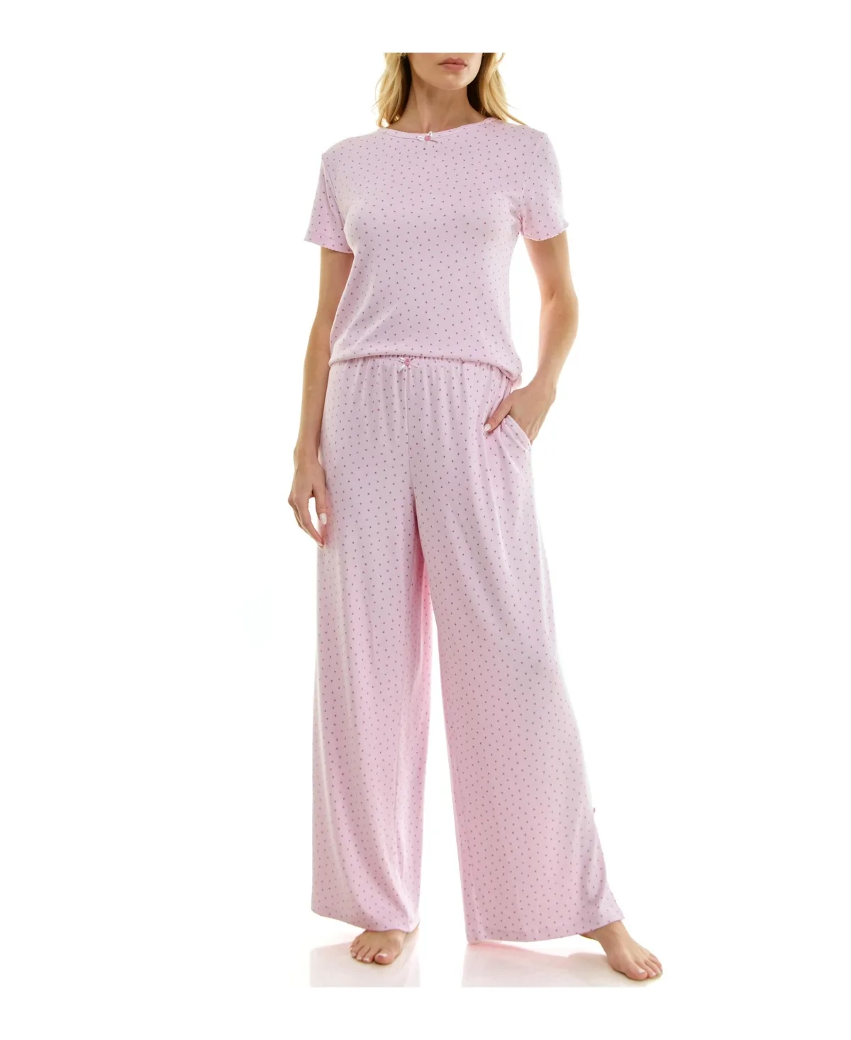 Short-Sleeve T-Shirt and Wide Leg Pants, 2-Piece Pajama Set
