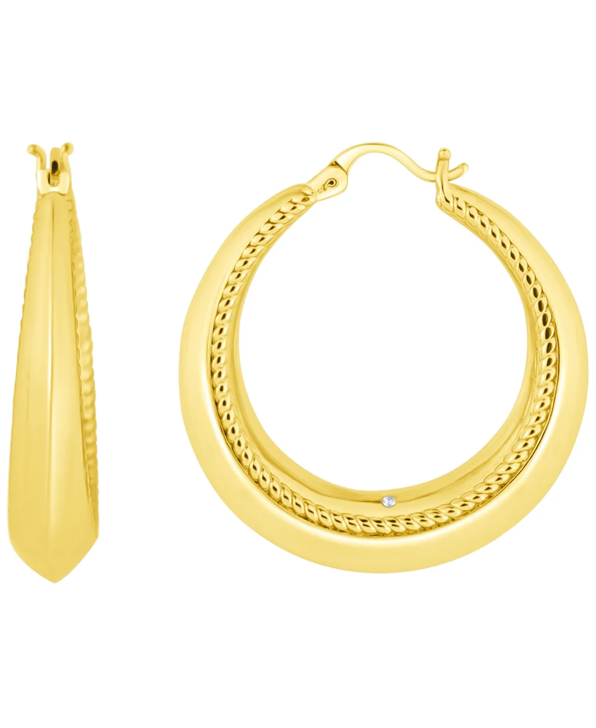 Twisted Rope Edge Detail Hoop Earring - 18K Gold Plated