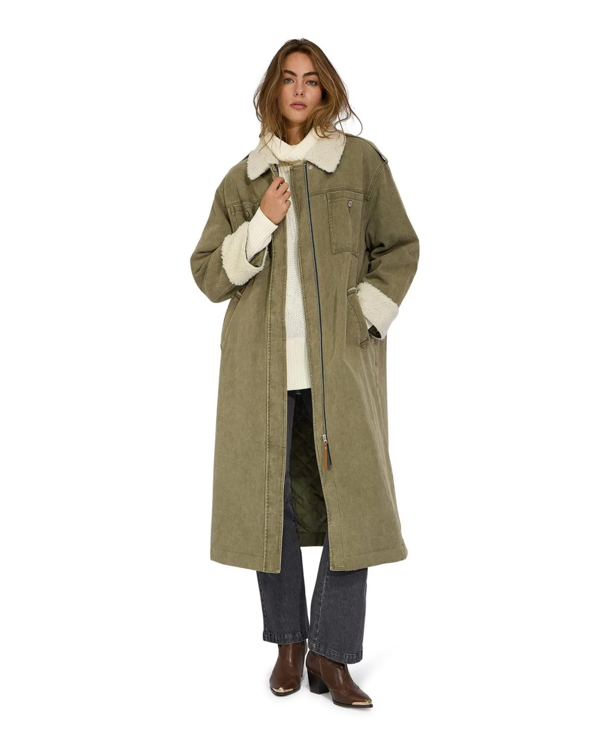 Chill Rider Faux Shearling Denim Longline Coat