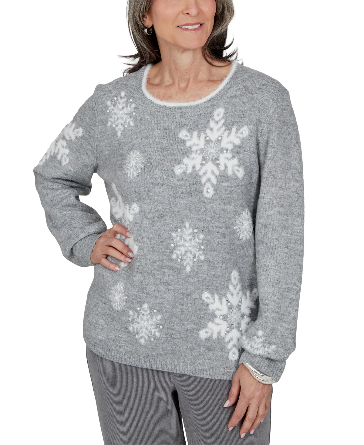 Snowflake Long-Sleeve Crewneck Sweater by Alfred Dunner