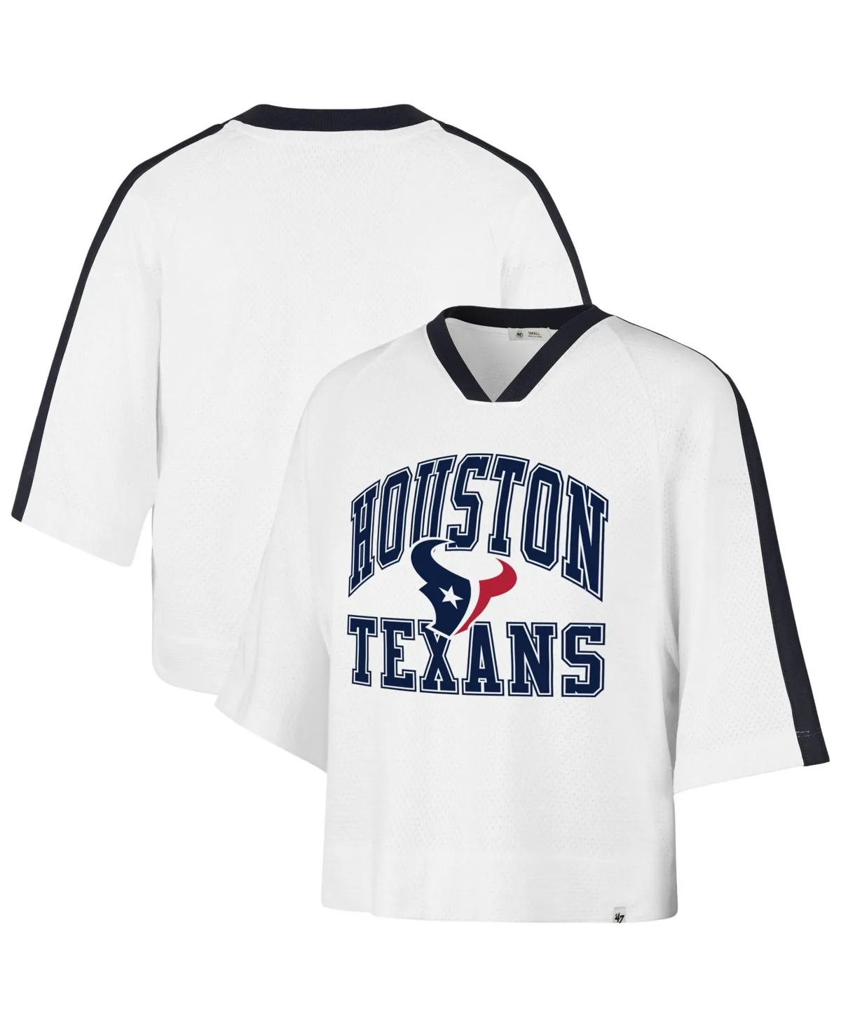 47 White Houston Texans Big Overarch Drop Needle Raglan V-Neck T-Shirt by 47 Brand
