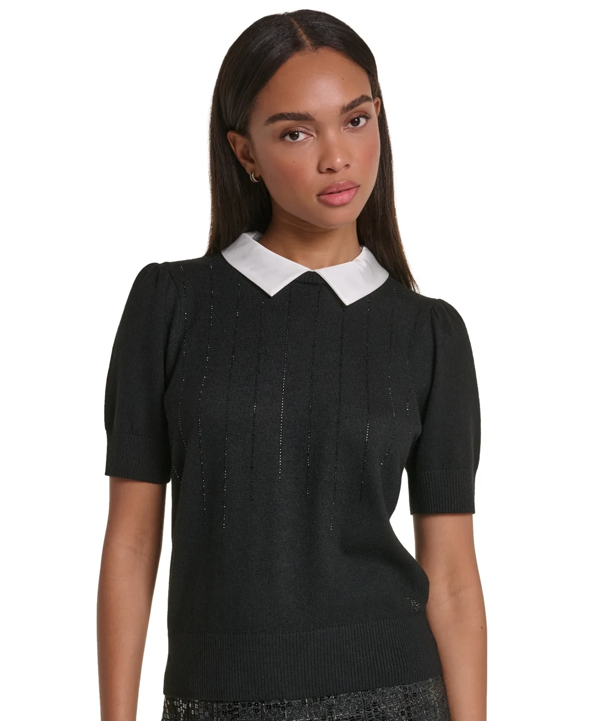 Twofer Short-Sleeve Sparkle Sweater by Karl Lagerfeld