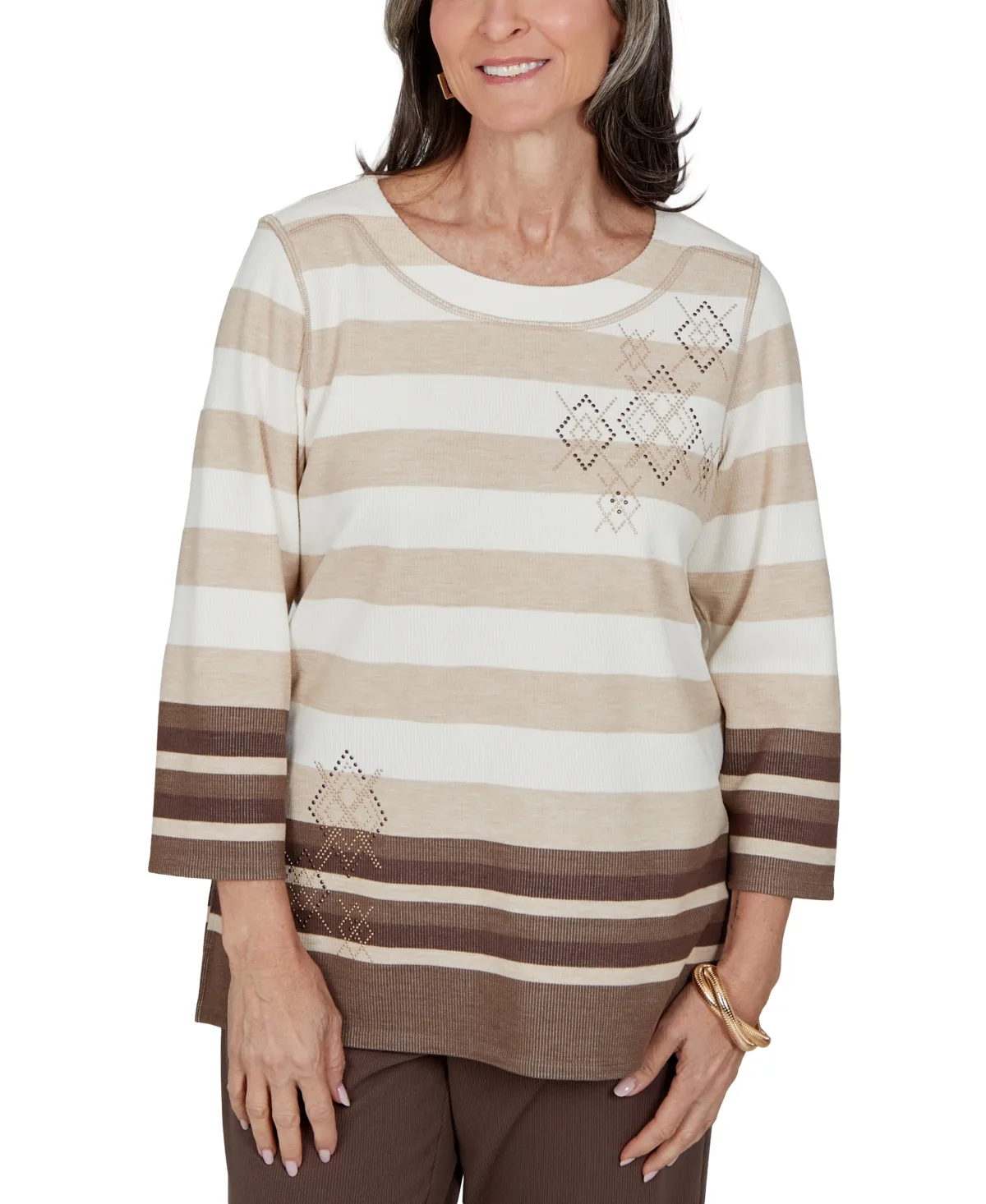 Striped 3/4-Sleeve Top by Alfred Dunner