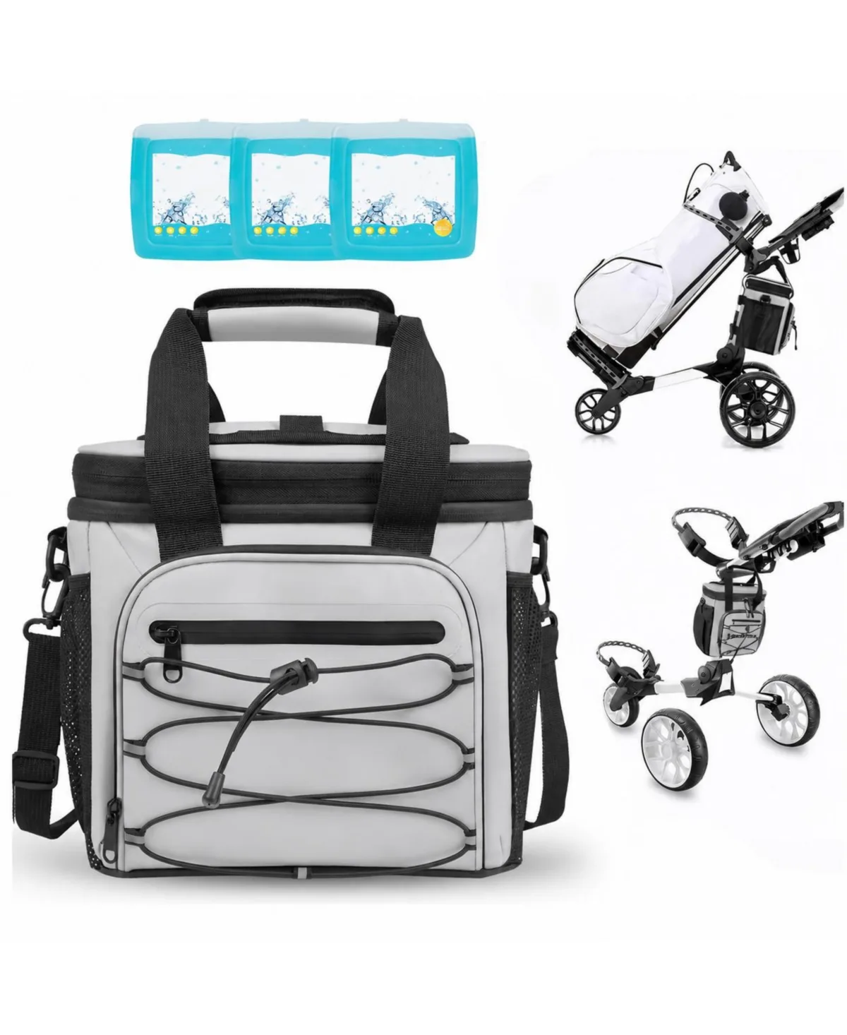 12 Can Insulated Golf Cart Cooler Bag Magnetic Lid Multi Pockets Adjustable Strap by Sportneer