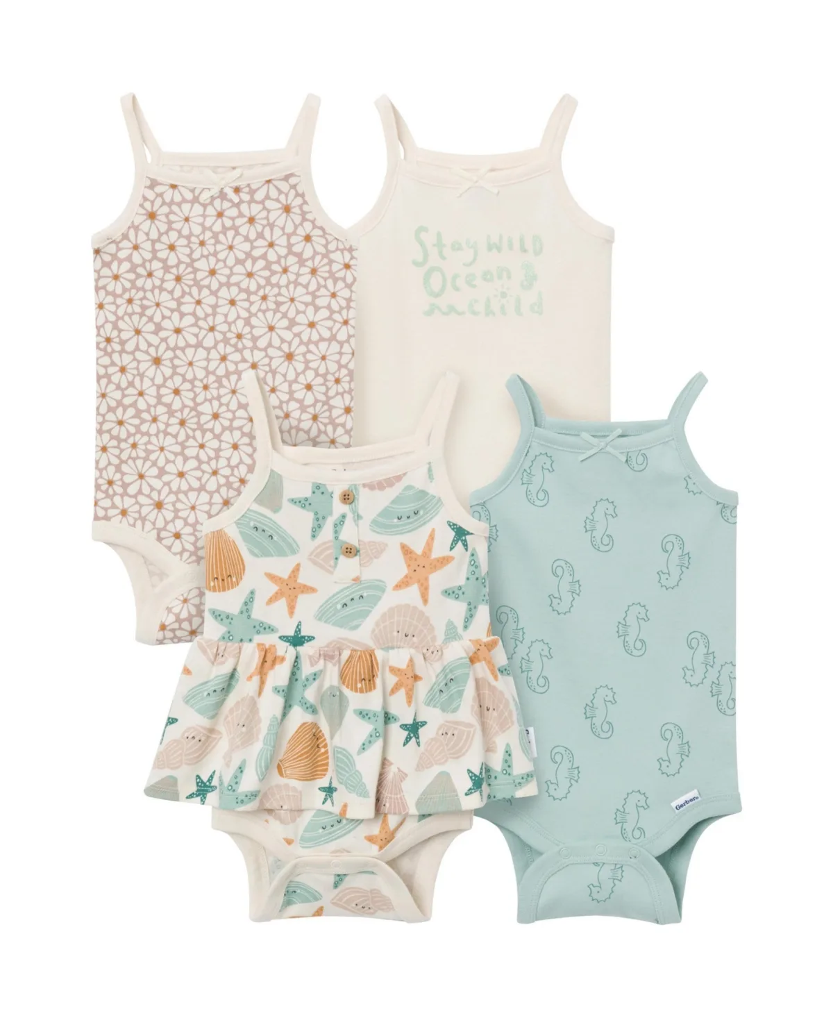 Cotton-Blend Ribbed Sleeveless Bodysuits, 4-Piece Set by Gerber