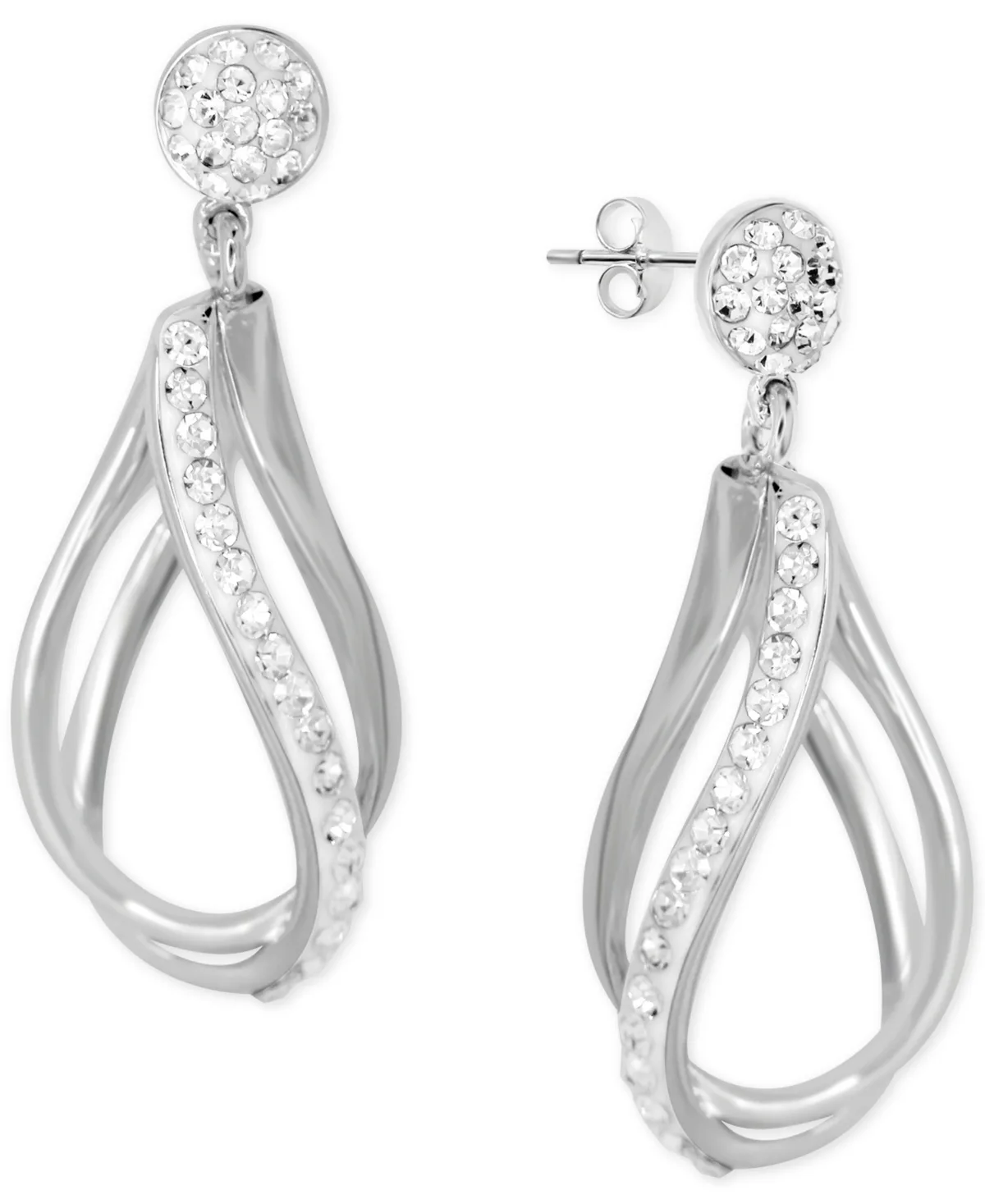 Crystal Double Teardrop Hoop Earrings in Silver-Plate by Essentials