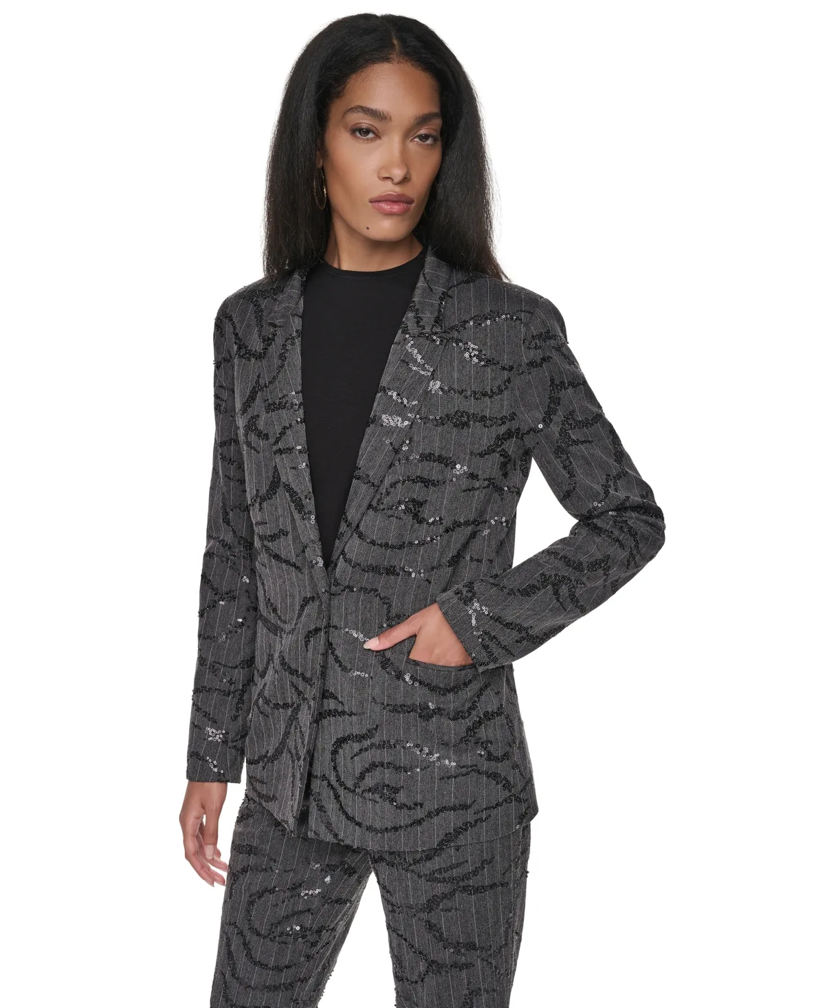 Sequin Herringbone Stretch Blazer by DKNY