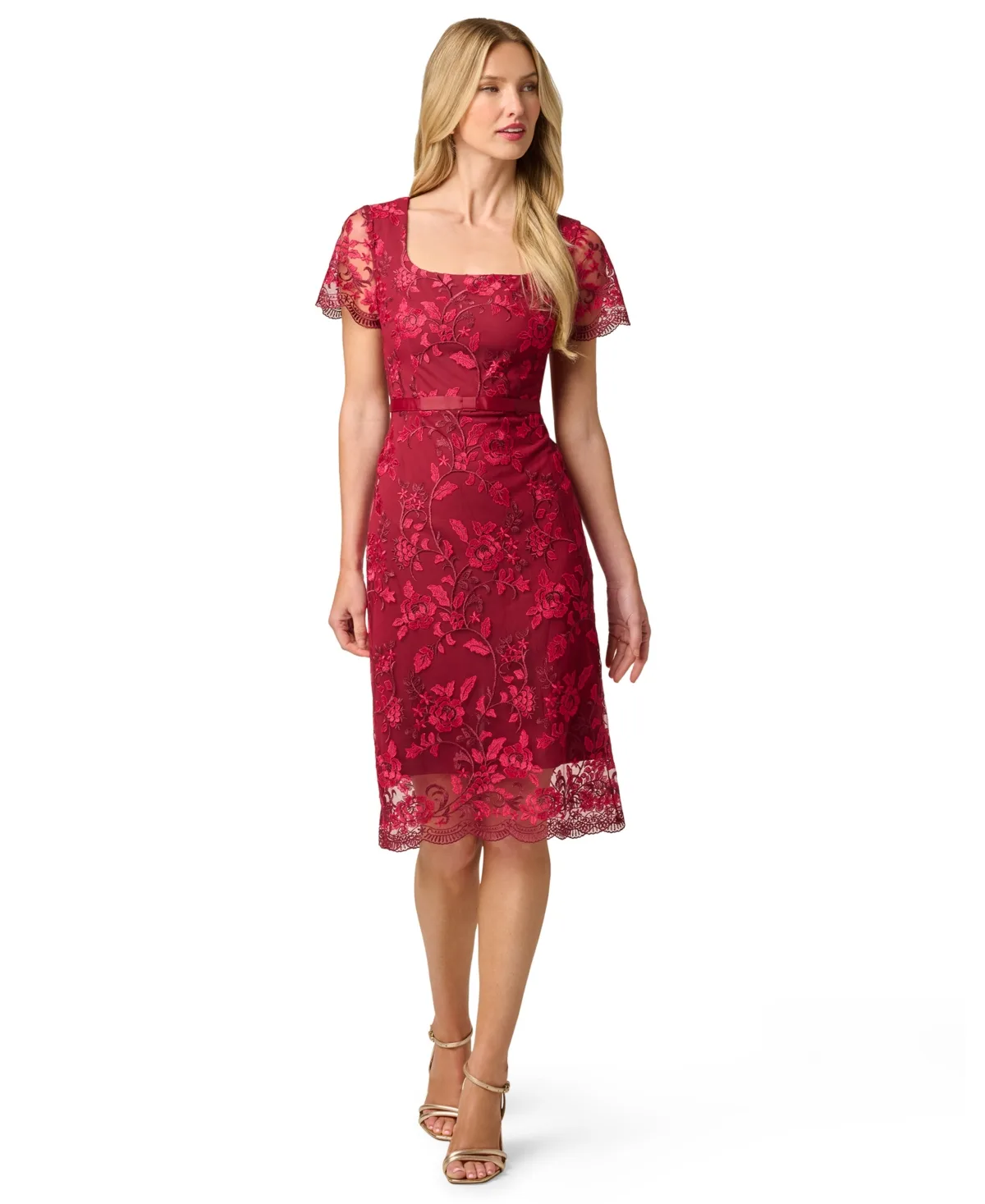 Rose Floral Embroidered Sheath Dress by Adrianna Papell