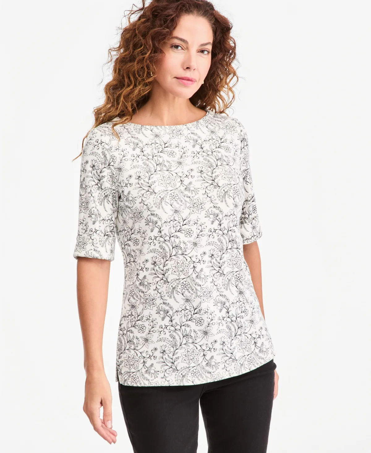 Elbow-Sleeve Boat-Neck T-Shirt by Style & Co