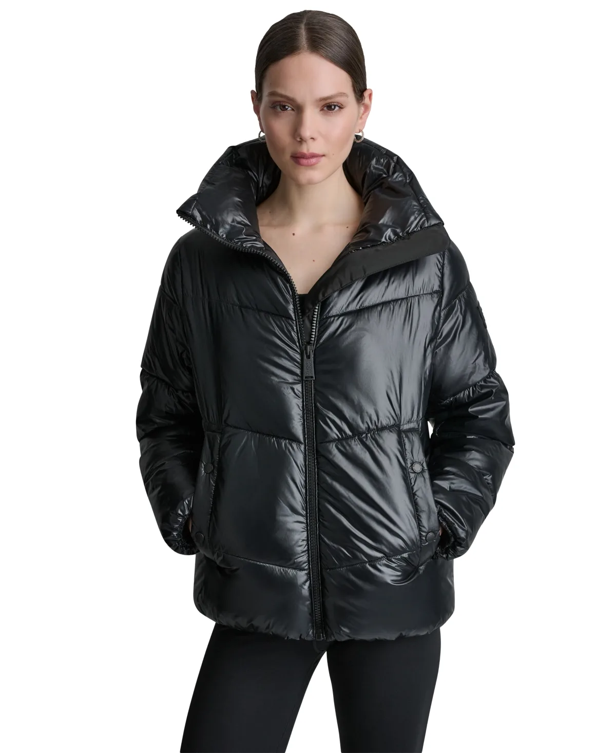 Sport Water-Resistant Quilted Puffer Jacket with Oversized Collar by DKNY