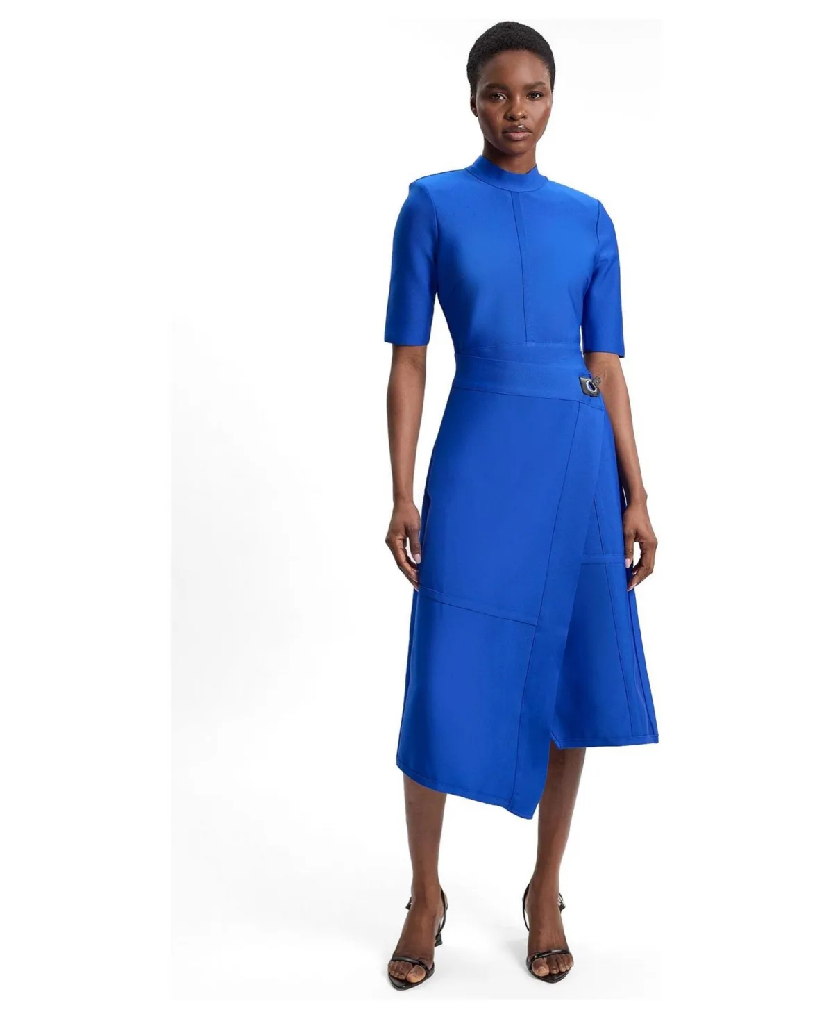 Asymmetric Hem Wrap 3/4-Sleeve Midi Dress by Karen Millen