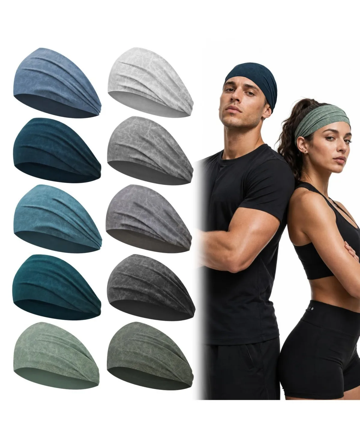 10 Pack Non Slip Moisture Wicking Sports Headbands for Running Basketball Cycling by Sportneer