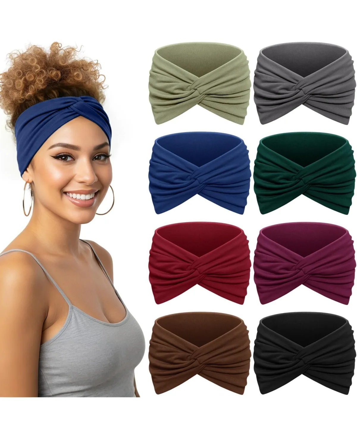 Boho Wide Knotted Headband, 8-Piece Set by Furlihong