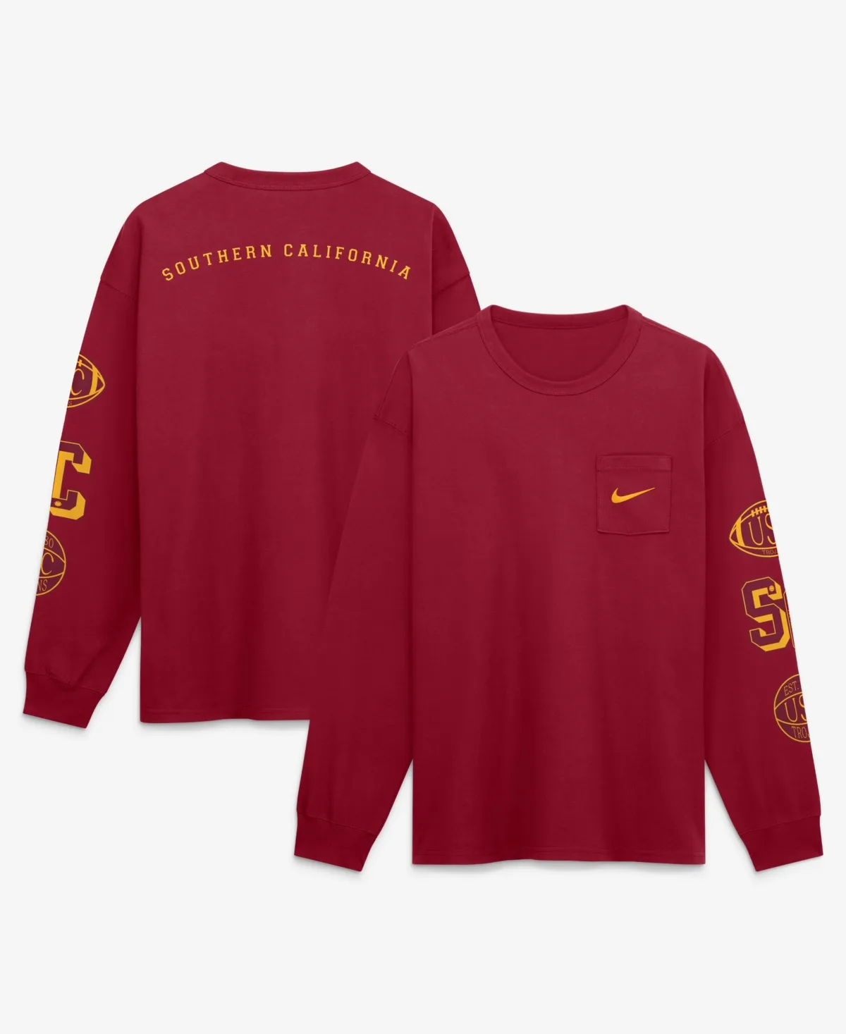 Usc Trojans Academic Pocket Relaxed-Fit Long-Sleeve Crewneck T-Shirt by Nike