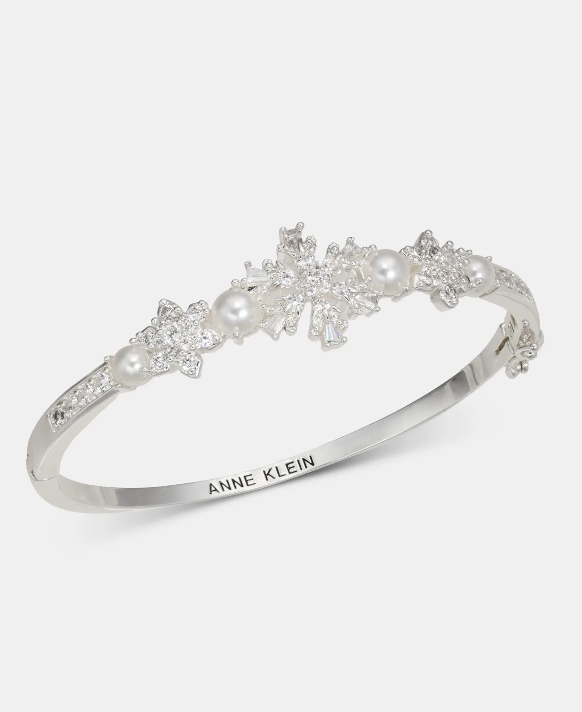 Faux Pearl and Cubic Zirconia Snowflake Bangle Bracelet by Anne Klein