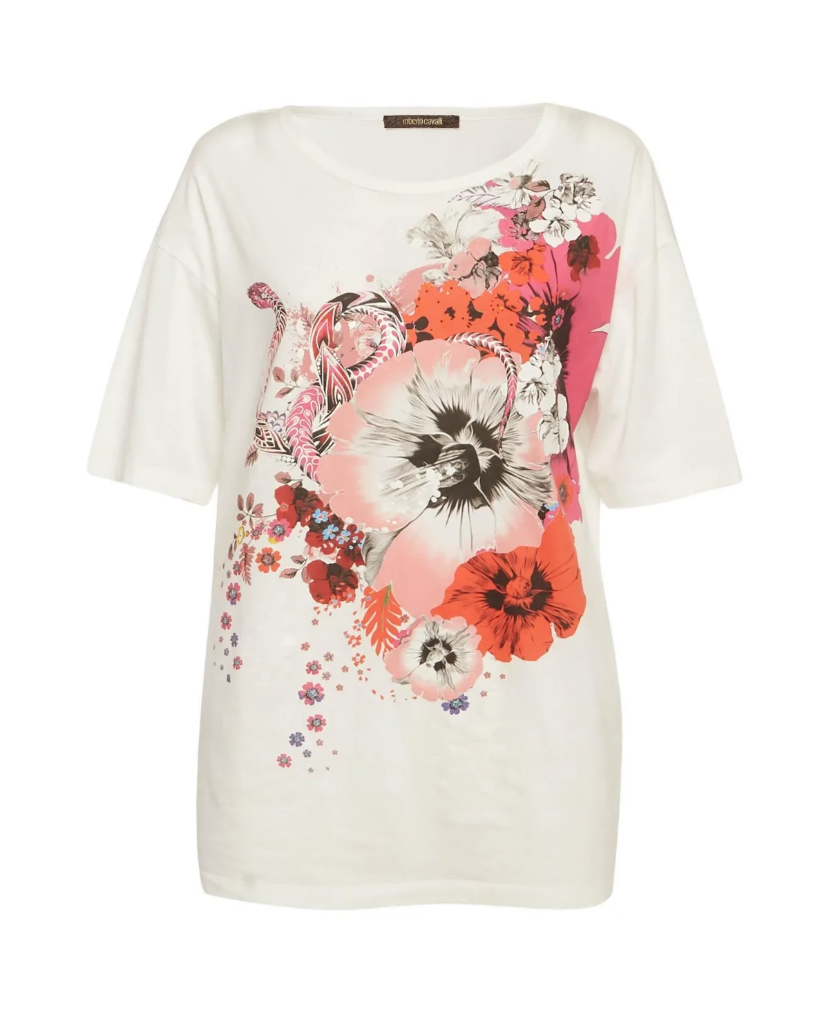 Pre-Owned Floral Printed Cotton Knit T-Shirt by Roberto Cavalli