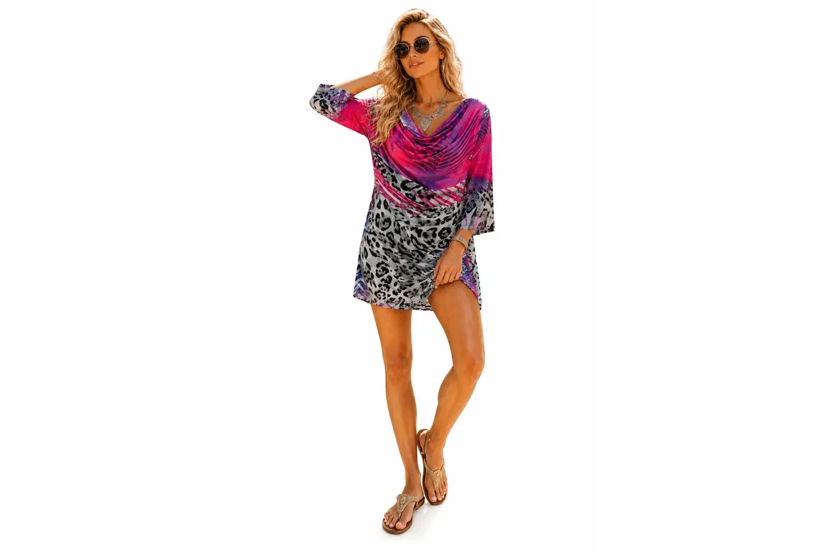 Boho Cowl-Neck Animal-Print Tunic Top by La Moda Clothing