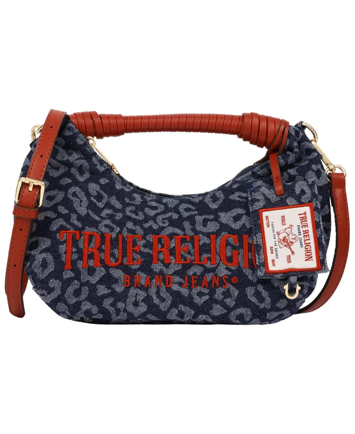 Leopard Denim Rounded Hobo Bag by True Religion