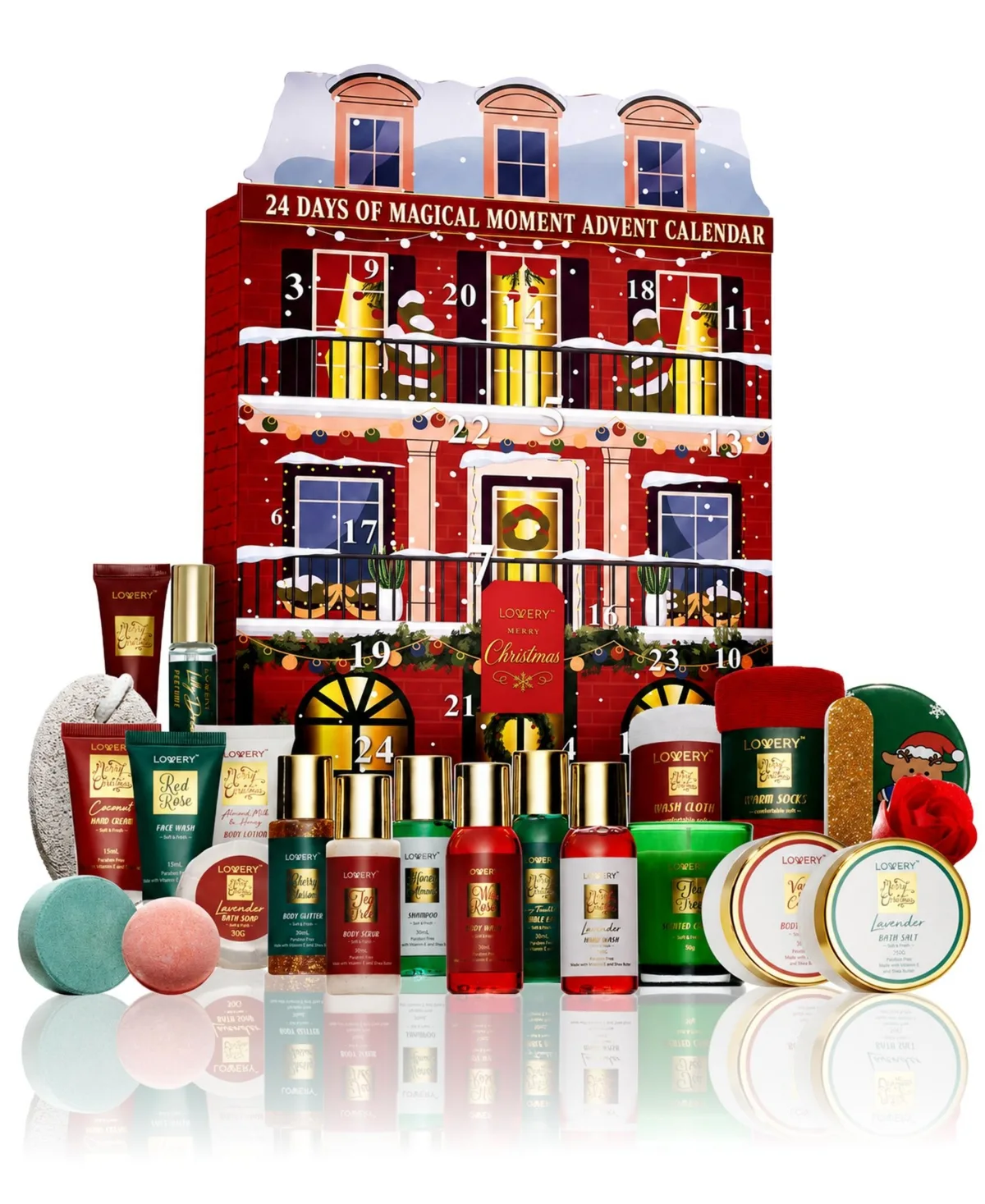 2026 Advent Calendar, Christmas Countdown Calendar, 24pcs Beauty Bath and Body Care Gifts by Lovery