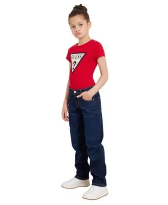 Denim 5 Pocket Straight Jeans Triangle Rhinestone Logo T Shirt by GUESS