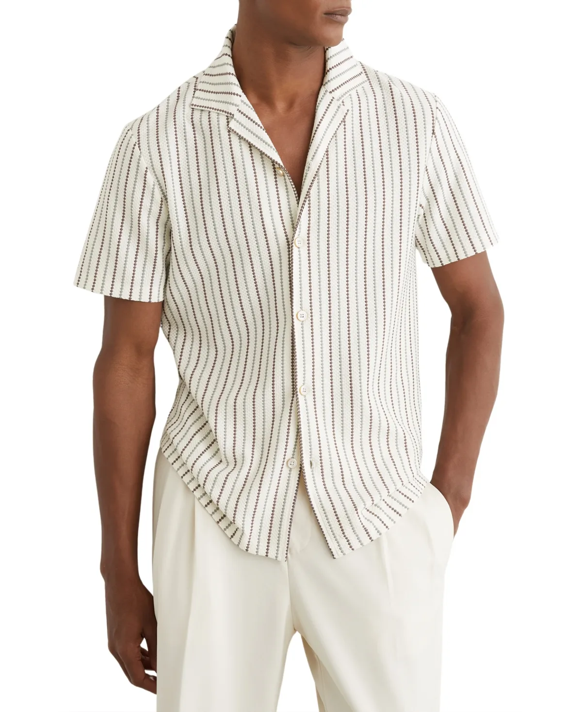 Percy Textured-Stripe Cuban-Collar Shirt by Reiss