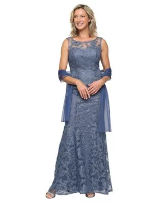 Long Embroidered Sleeveless Dress by Alex Evenings