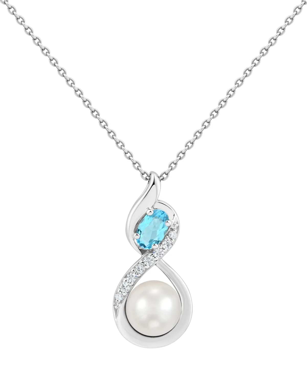Cultured Freshwater Pearl and Swiss Blue Topaz Pendant (1/4 ct. t.w.) in Sterling Silver by Macy's