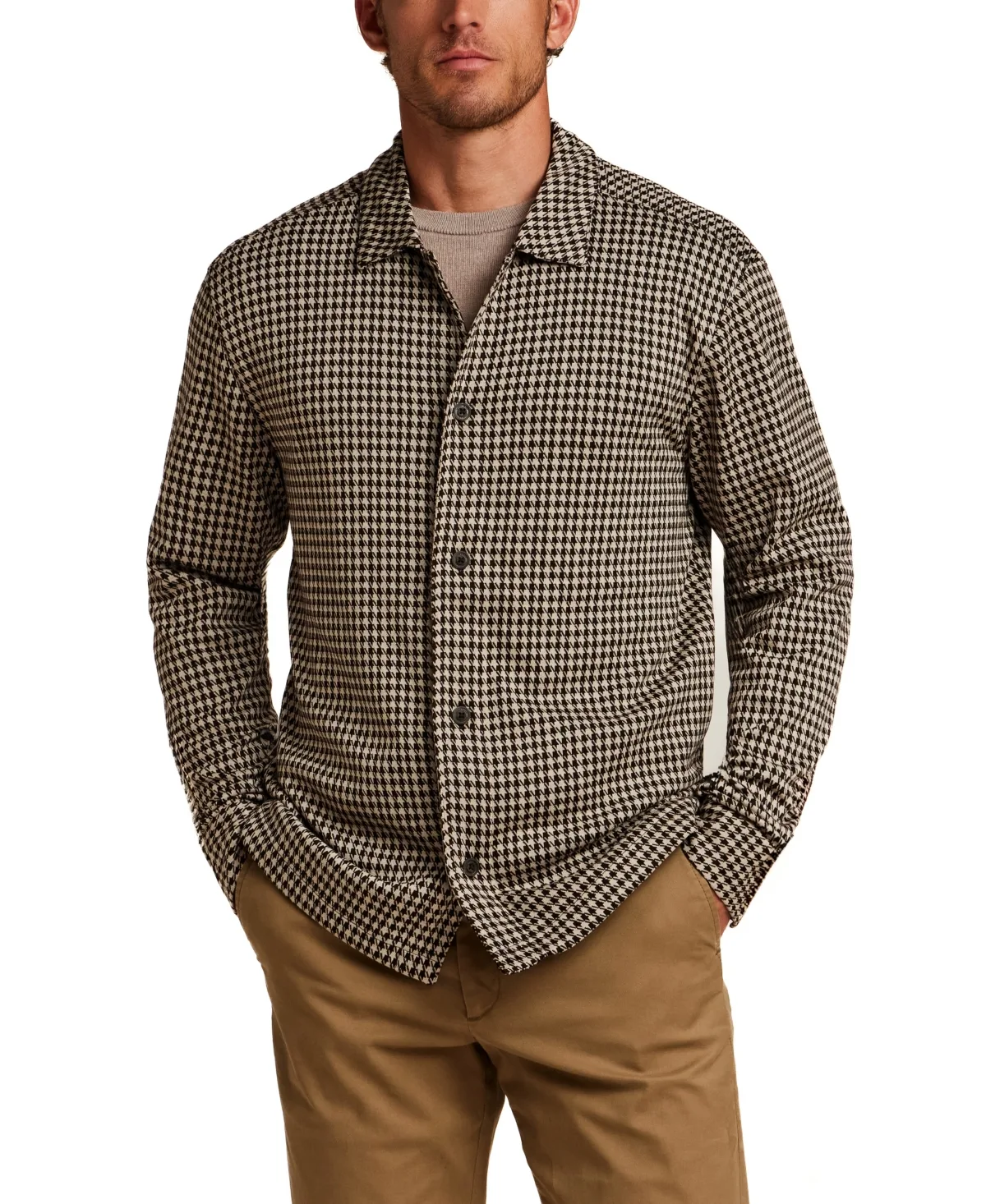 Houndstooth Knit Long-Sleeve Shirt by Vintage & Black