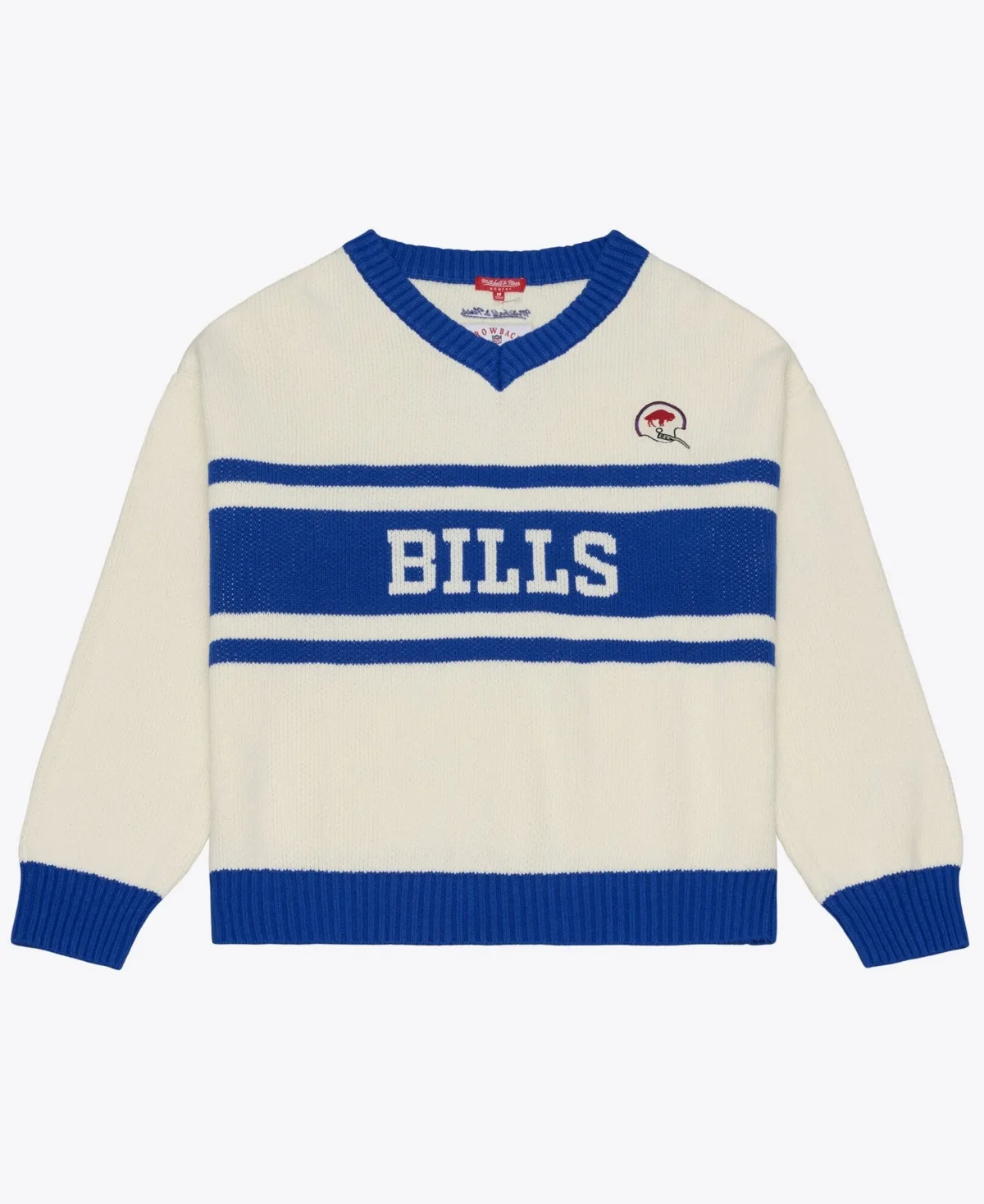 Mitchell & Ness Cream/Royal Buffalo Bills Retro Roots V-Neck Sweater by Mitchell & Ness