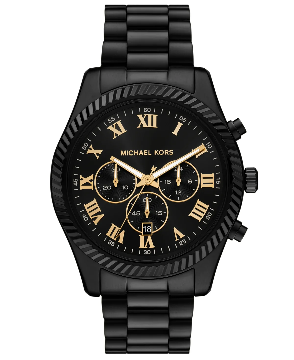 Quartz Chronograph Date Black Stainless Steel Watch 45mm by MICHAEL Michael Kors