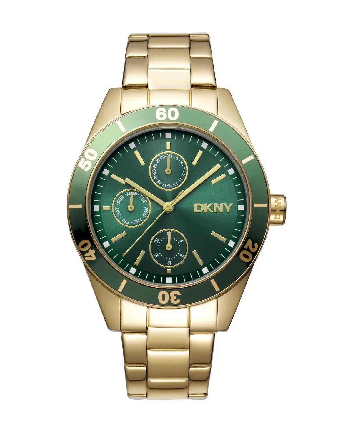 Quartz Active Green Dial Water-Resistant Gold-Tone Stainless Steel Bracelet Watch, 38mm by DKNY