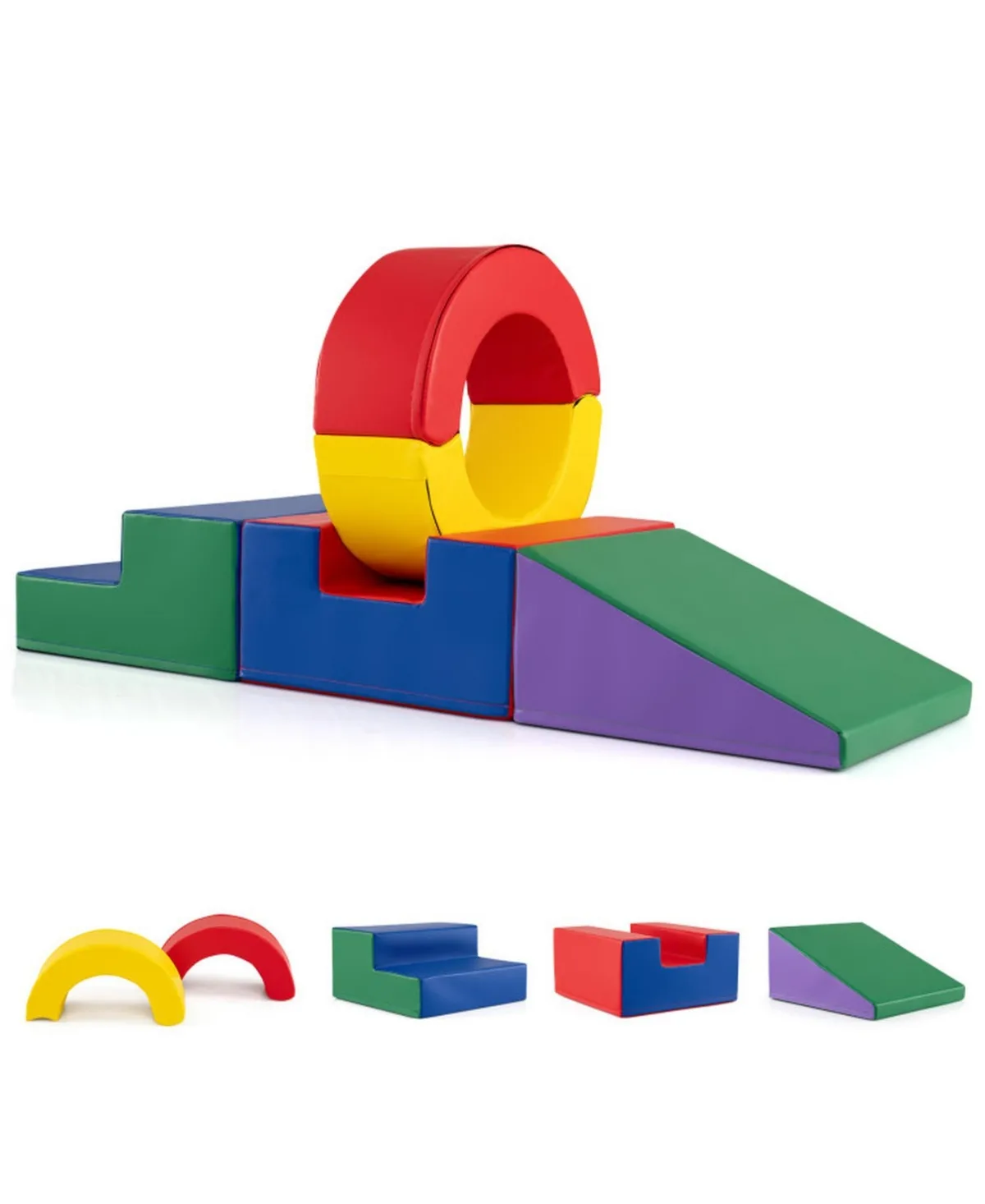 5-Piece Soft Foam Climbing Block Set with Stairs and Ring Tunnel Shapes Ages 1 by Hongge