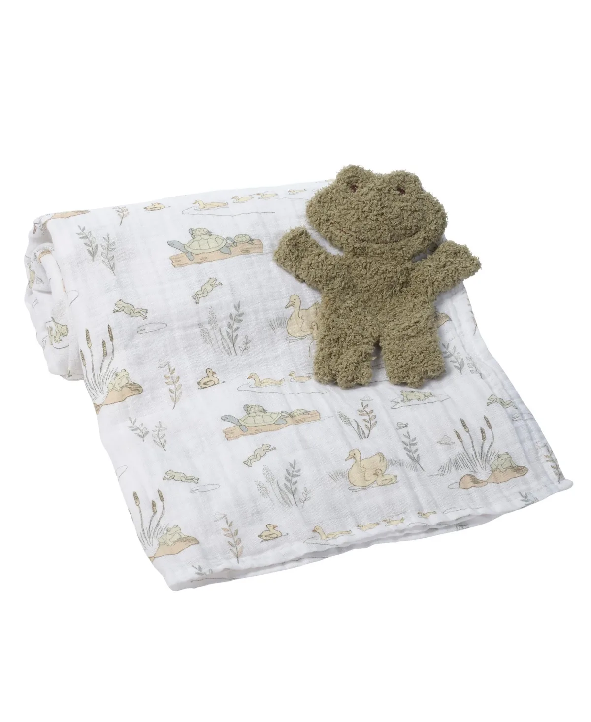 Baby Froggy Cotton Muslin Swaddle Blanket and Frog Lovey, 2-Piece Set by Lambs & Ivy