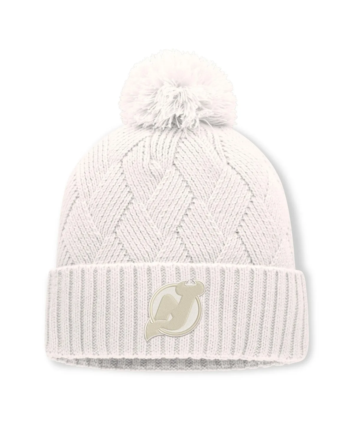 Fanatics Cream New Jersey Devils Level Up Cuffed Knit Hat with Pom by Fanatics