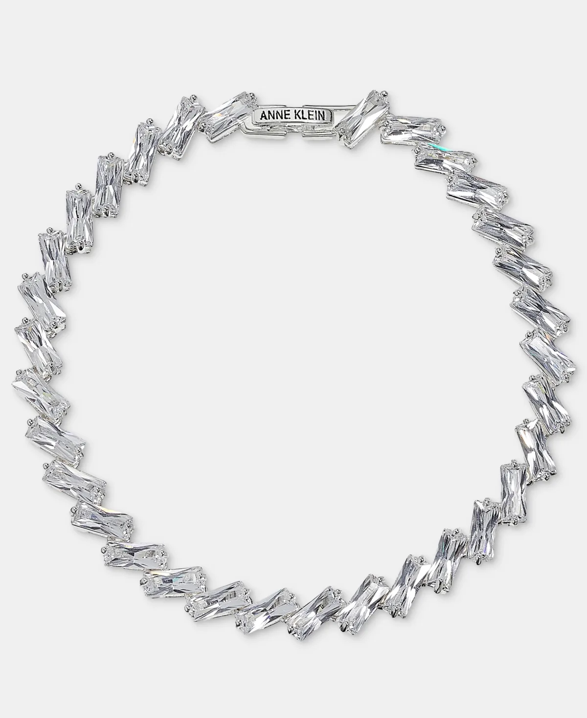 Cubic Zirconia Silver-Tone Baguette Foldover Bracelet by Anne Klein