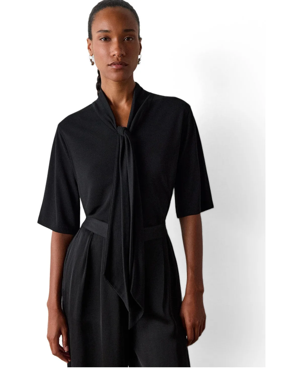 Short Sleeve Tie-Neck Jersey Top by Whistles