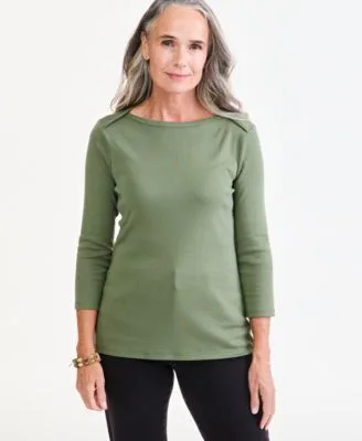 Pima Cotton 3/4 Sleeve Boat Neck Top by Style & Co