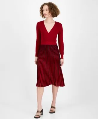 Two Tone Belted Sweater Dress by Robbie Bee