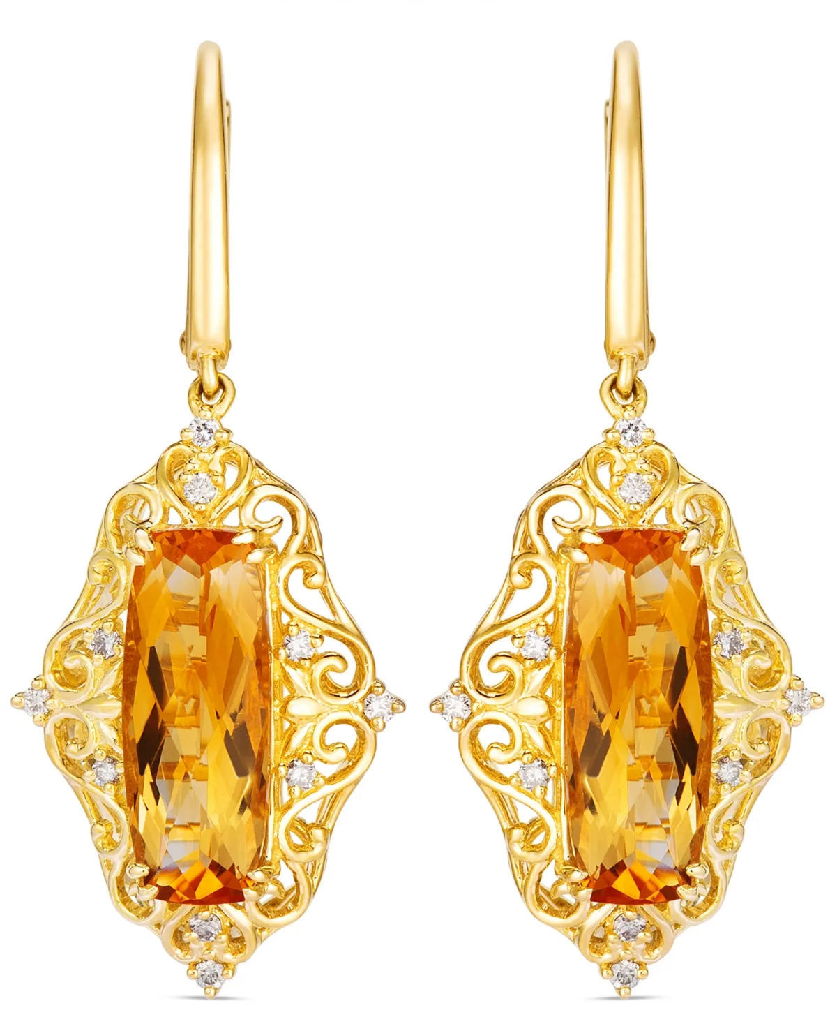 Honey Gold Citrine and Diamond Drop Earrings (5-1/3 ct. t.w. Citrine, 1/5 ct. t.w. Diamond) in 14k Yellow Gold by Le Vian
