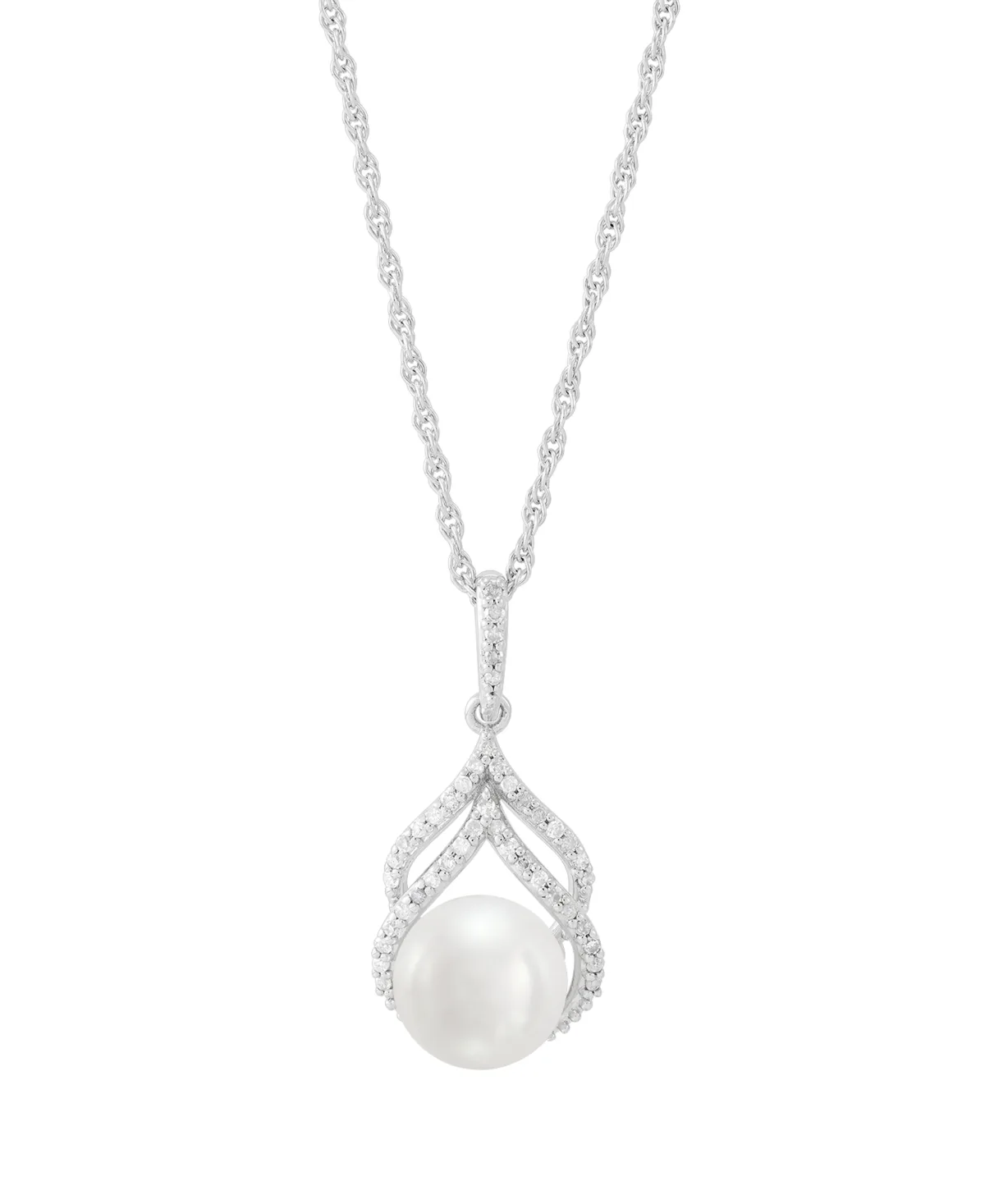 Cultured Freshwater Pearl 8-8.5mm and Diamond Pendant Necklace (1/8 ct. t.w.) in 10k White Gold