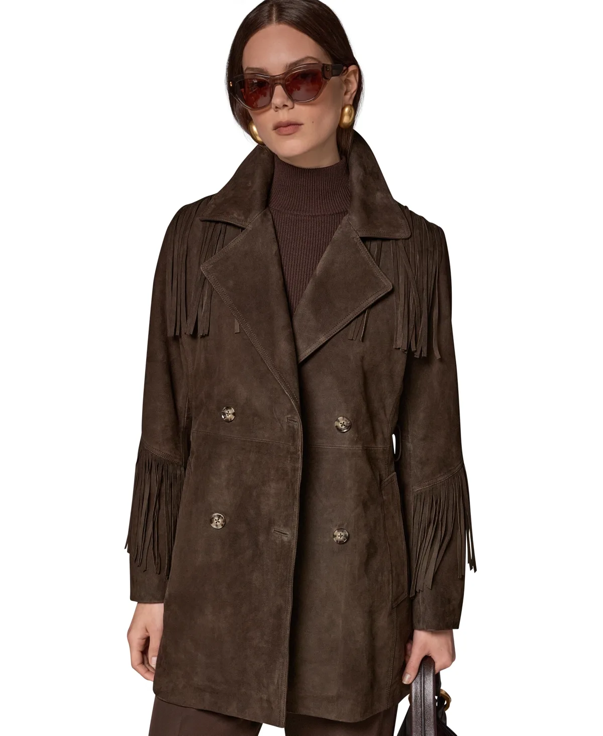 Suede Trench with Fringe Coat by Donna Karan New York