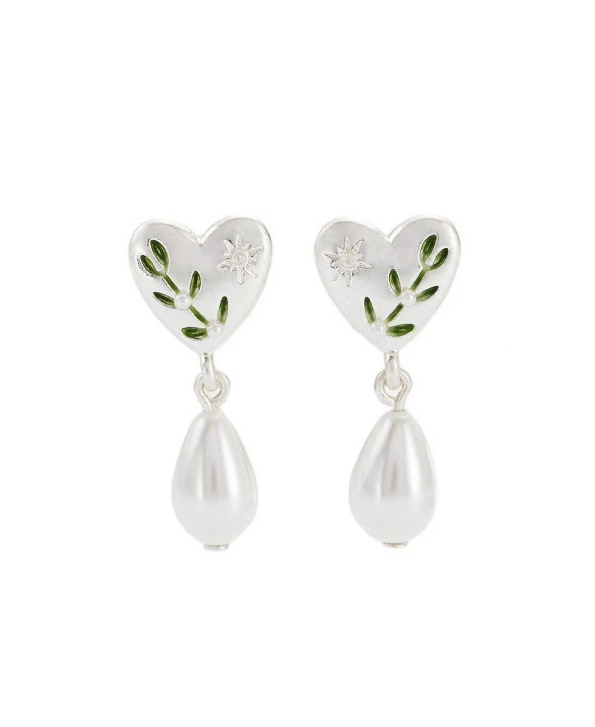 Niva Mistletoe and Pearl Earrings in Silver