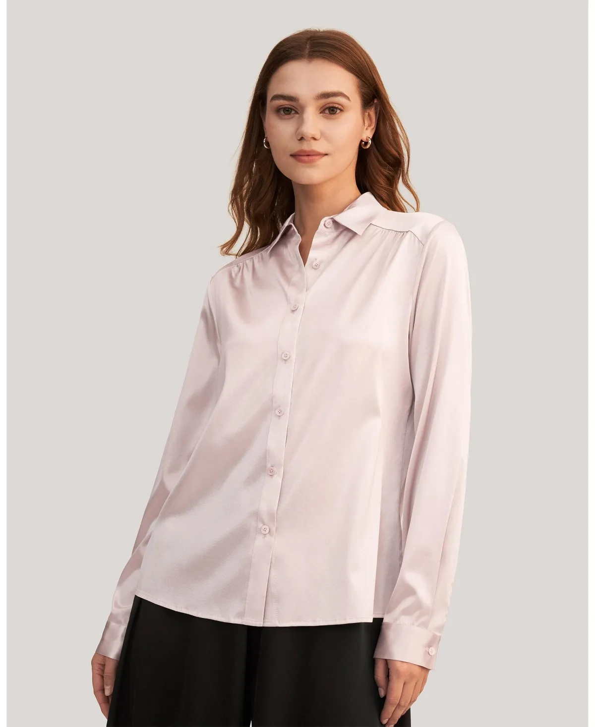 Long Sleeves Collared Silk Blouse by Lilysilk