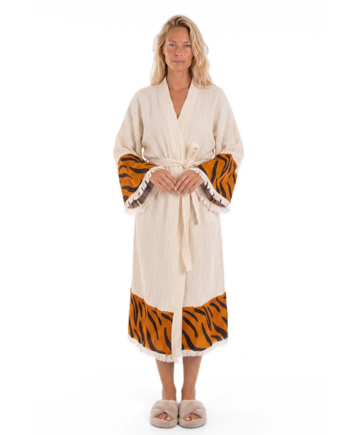 Sahara Leopard Printed Fringed Festival Robe by Tutunaki