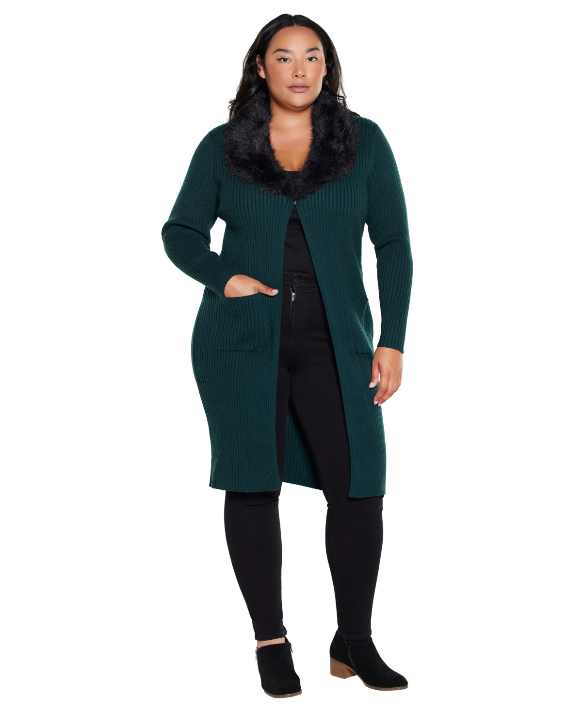 Label Ribbed Collar Duster Cardigan Sweater by Belldini