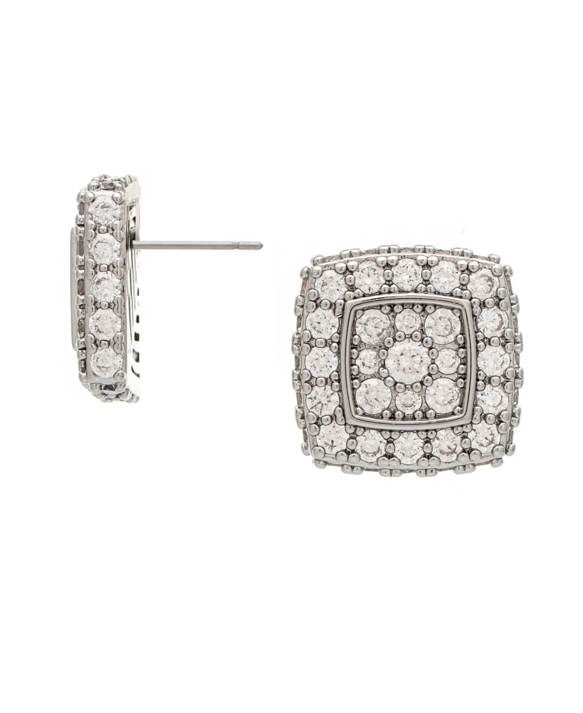 Cubic Zirconia Silver-Tone Pave Square Studs by Rivka Friedman